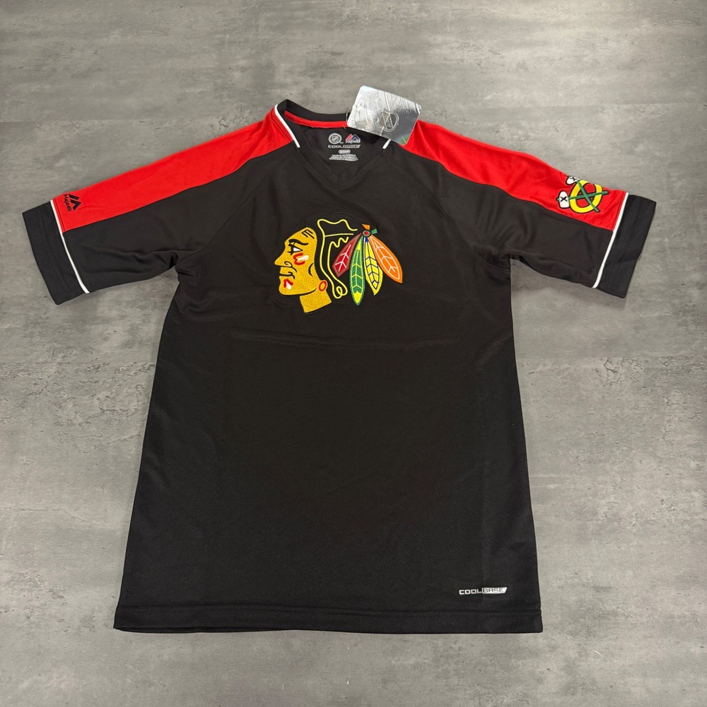 Majestic Chicago Blackhawks NHL Jersey Mens Small Black Redβ Cool Base Shirt New